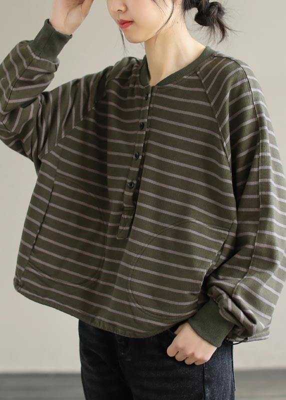 Women Green Striped Tops Women Blouses O Neck Plus Size Clothing Spring Shirt