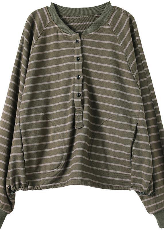 Women Green Striped Tops Women Blouses O Neck Plus Size Clothing Spring Shirt
