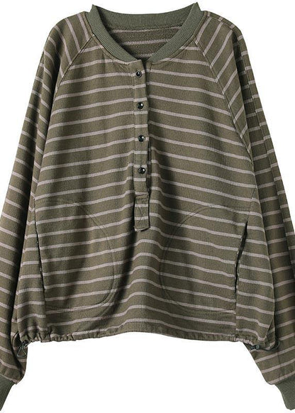 Women Green Striped Tops Women Blouses O Neck Plus Size Clothing Spring Shirt