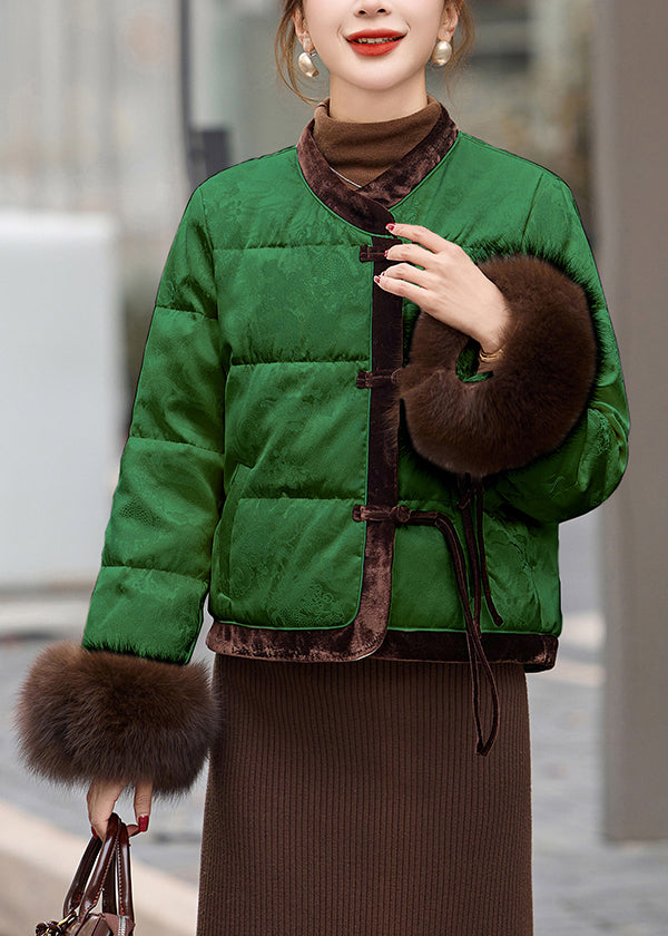 Green Tasseled Patchwork Duck Down Oriental Coats Winter