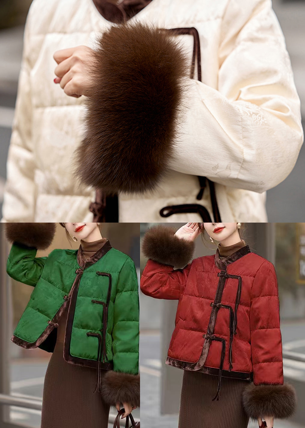 Green Tasseled Patchwork Duck Down Oriental Coats Winter