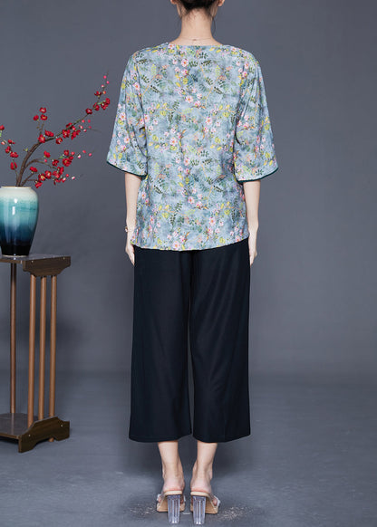 Green Tie Dye Chinese Button Linen Shirt Top Summer