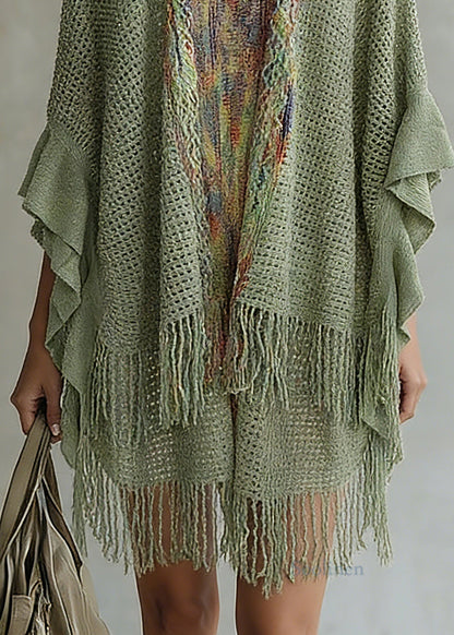 Green V Neck Knit Cardigan Batwing Sleeve