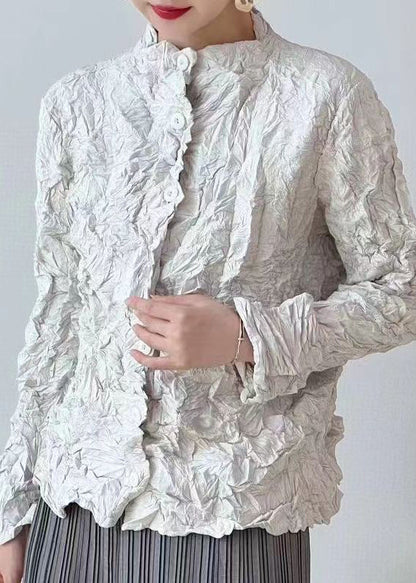 Green Wrinkled Button Cotton Thin Cardigan Coats Spring