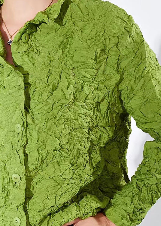 Green Wrinkled Button Cotton Thin Cardigan Coats Spring