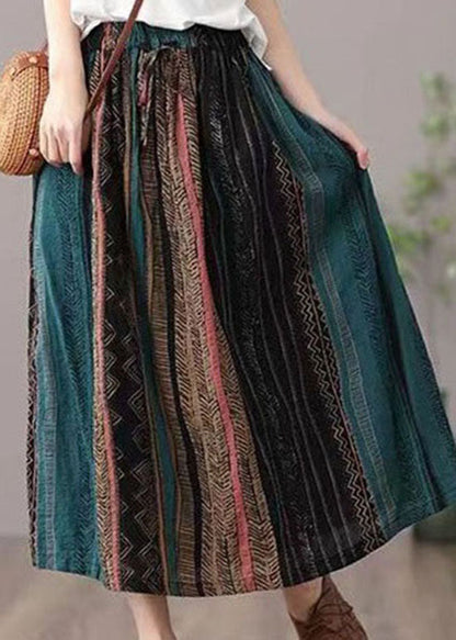Green Wrinkled Patchwork Linen a Line Skirts Summer