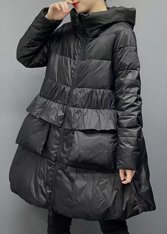 Green Zippered Patchwork Pockets Hooded Parka Winter