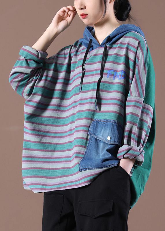 Women Green on the Back Loose Drawstring Organic Autumn Tops