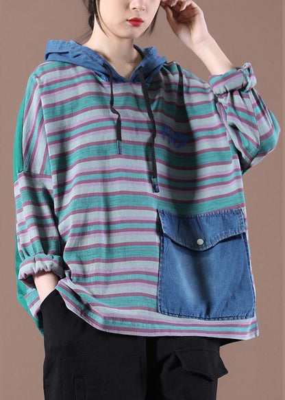 Women Green on the Back Loose Drawstring Organic Autumn Tops