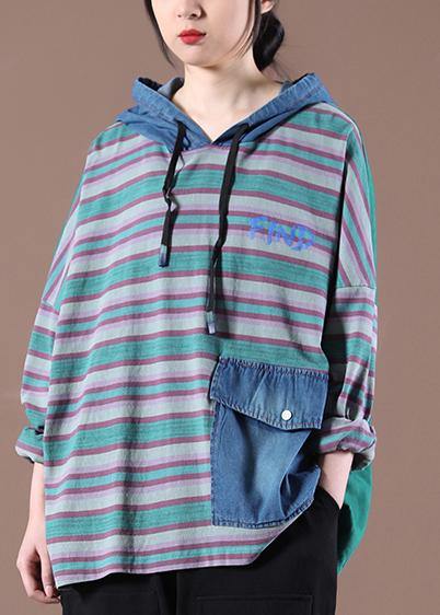 Women Green on the Back Loose Drawstring Organic Autumn Tops