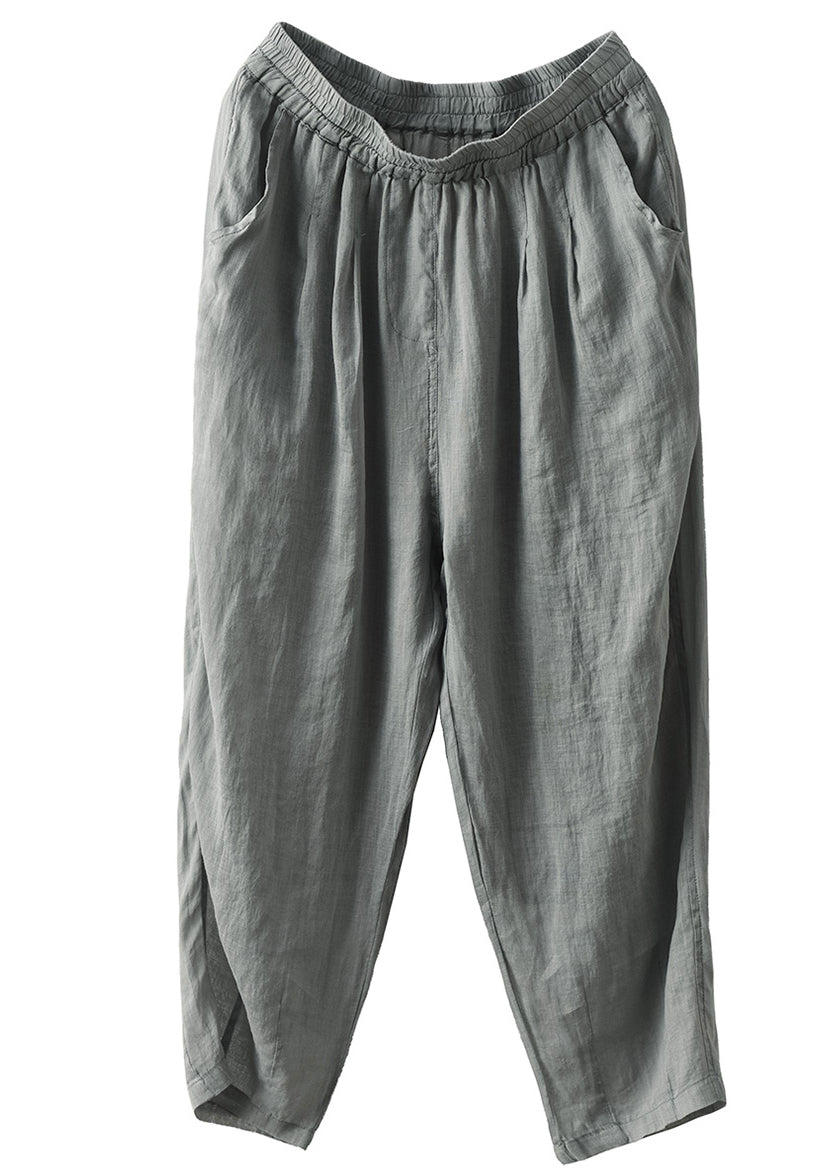 Grey Cozy Pockets High Waist Linen Harem Pants