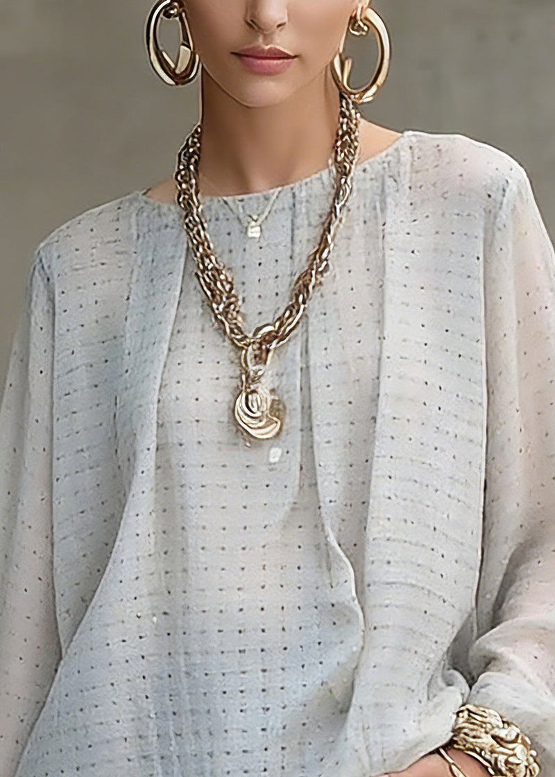 Grey Dot Print Top Lantern Sleeve