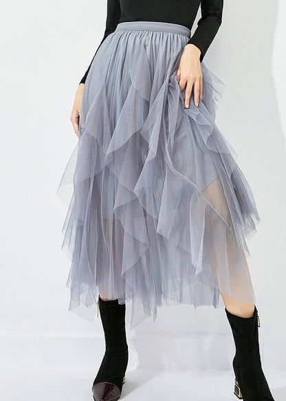 Grey Elastic Waist Exra Large Hem Tulle Skirt Summer