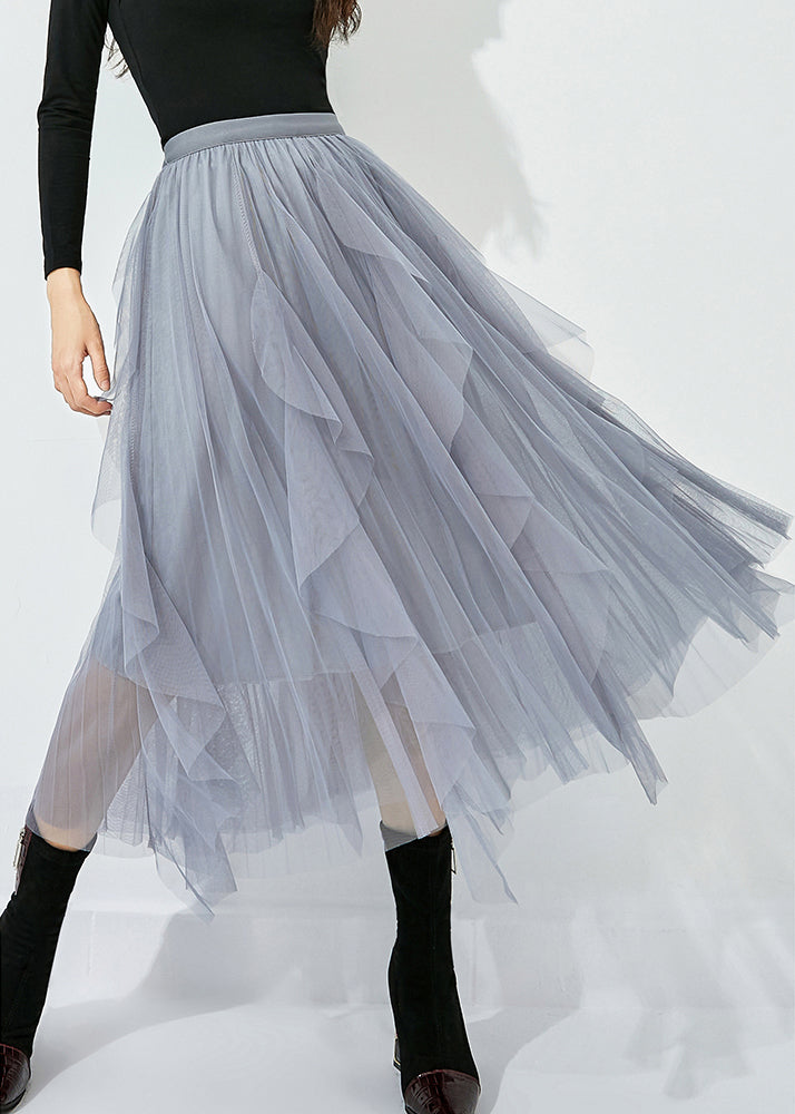 Grey Elastic Waist Exra Large Hem Tulle Skirt Summer