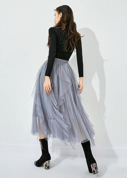 Grey Elastic Waist Exra Large Hem Tulle Skirt Summer