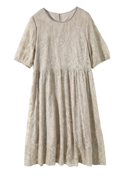 Grey Embroideried Wrinkled Patchwork Lace Dresses Summer