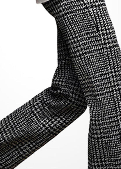 Grey High Waist Plaid Thick Woolen Straight Pants Winter