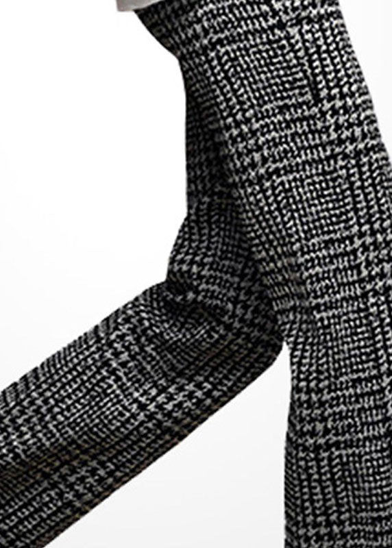 Grey High Waist Plaid Thick Woolen Straight Pants Winter