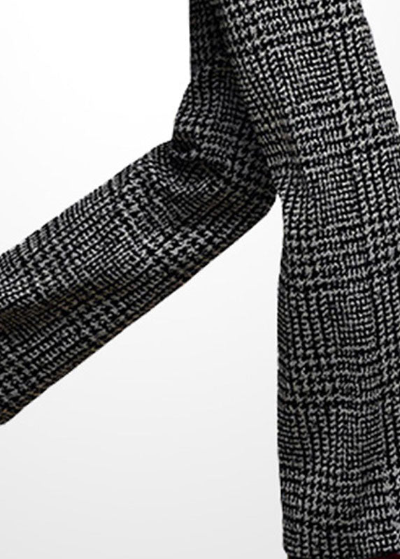 Grey High Waist Plaid Thick Woolen Straight Pants Winter