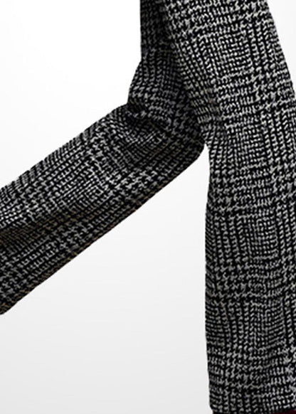 Grey High Waist Plaid Thick Woolen Straight Pants Winter