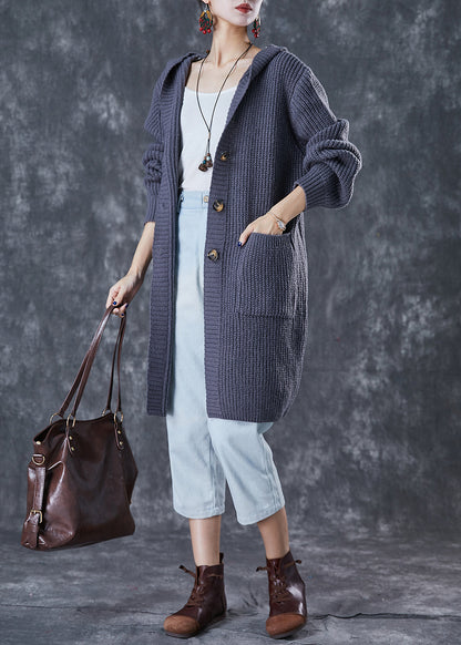 Grey Hooded Oversized Knit Cardigan Fall
