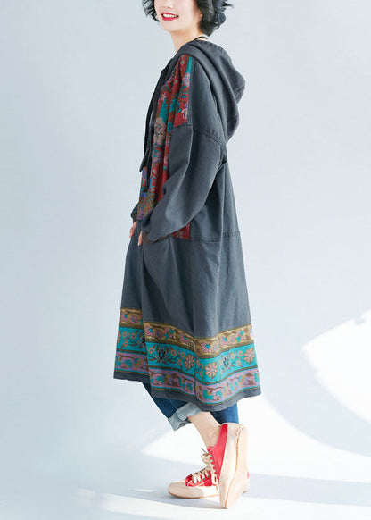 Grey Hooded Print Sweatshirts Dresses Spring