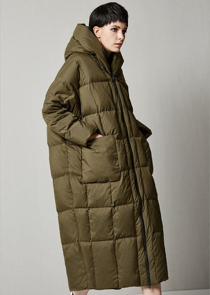 Grey Loose Hooded Long Winter Duck Down Coat