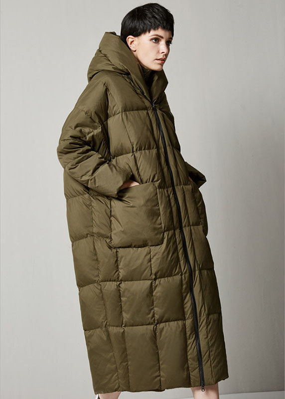 Grey Loose Hooded Long Winter Duck Down Coat
