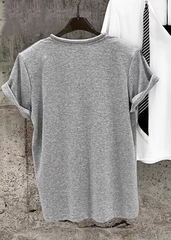 Grey Necktie Cotton T Shirts Summer