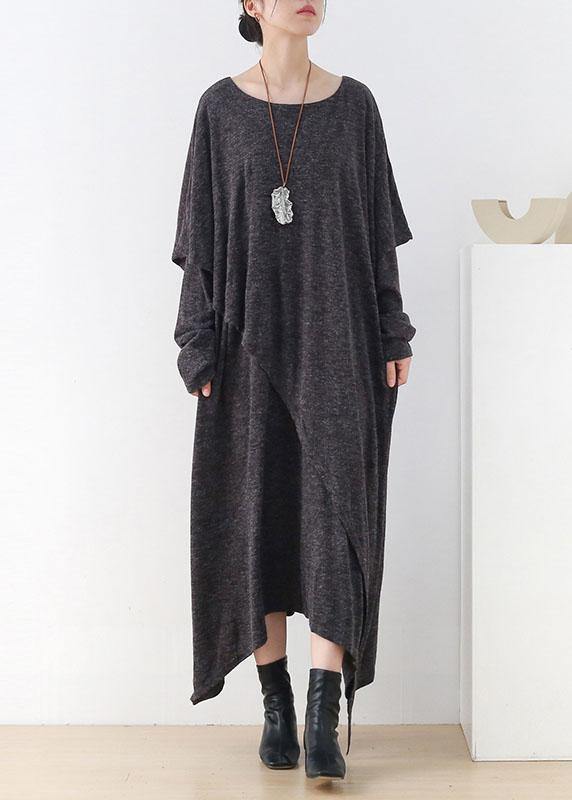 Grey O-neck Patchwork Fall Cotton Dress