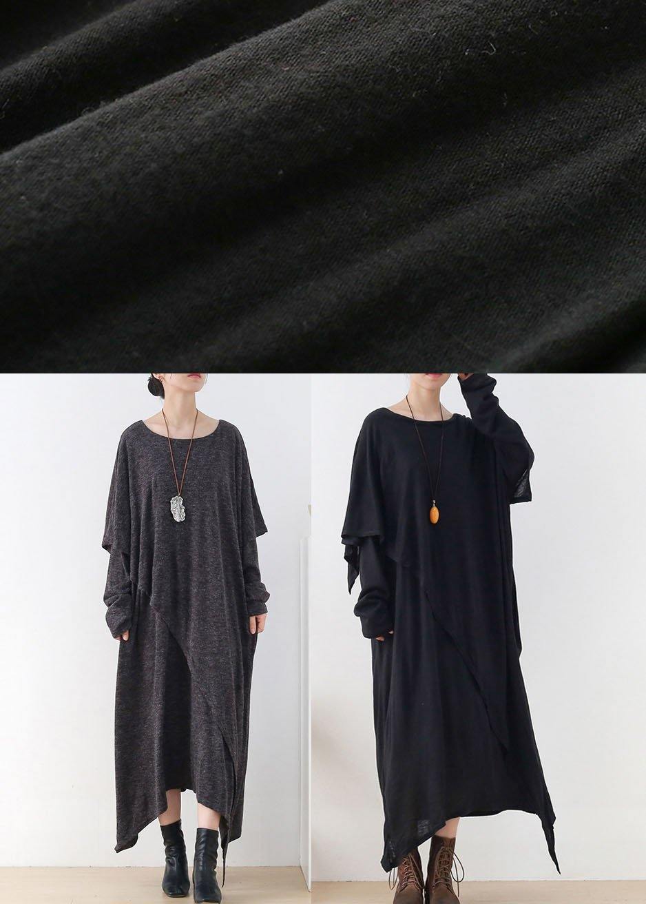 Grey O-neck Patchwork Fall Cotton Dress