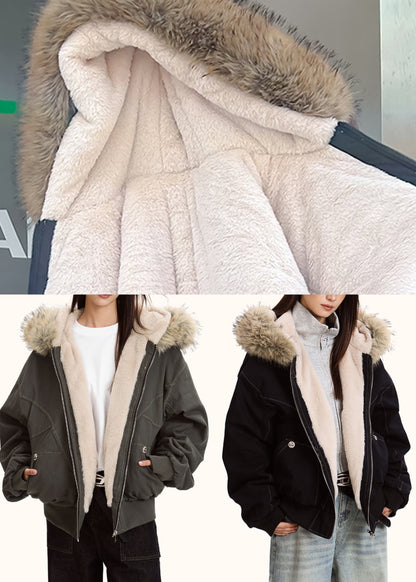 Grey Oversized Patchwork Warm Fleece Hoodies Outwear Winter