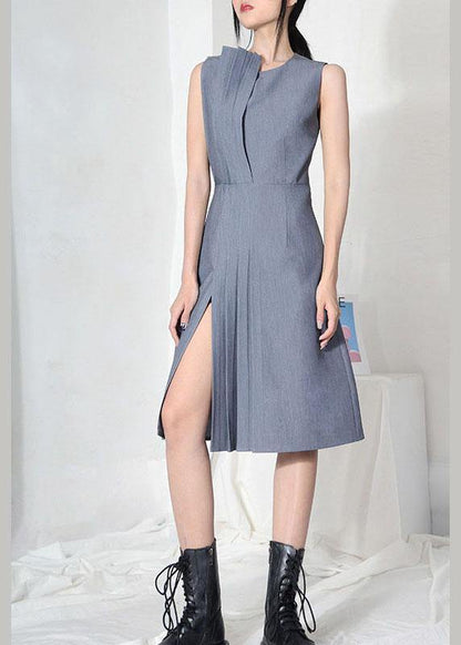 Grey Patchwork Cotton Asymmetrical Design Dresses