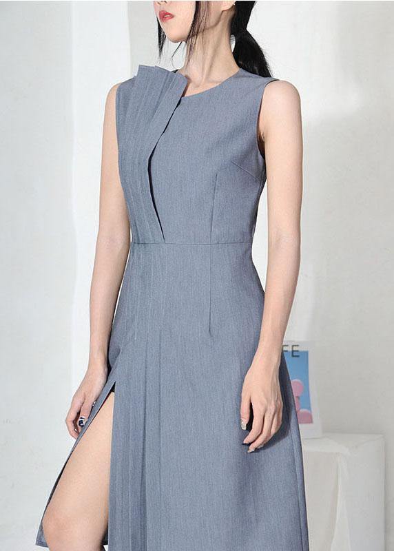 Grey Patchwork Cotton Asymmetrical Design Dresses