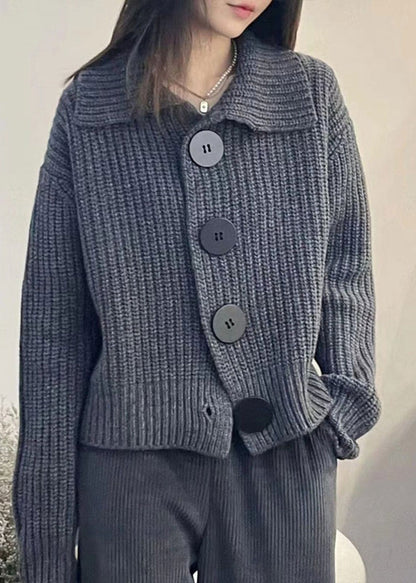 Grey Peter Pan Collar Button Knit Cardigan Spring