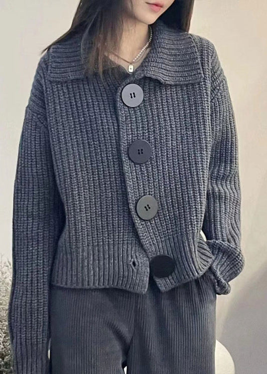 Grey Peter Pan Collar Button Knit Cardigan Spring