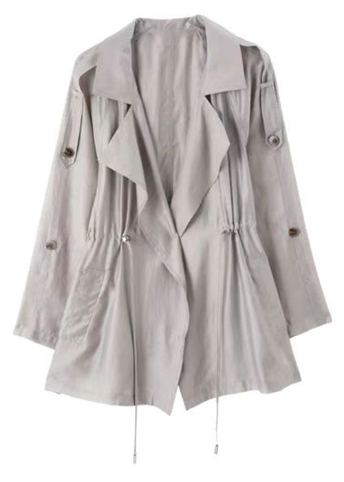 Grey Peter Pan Collar Drawstring Cotton Thin Coats Fall