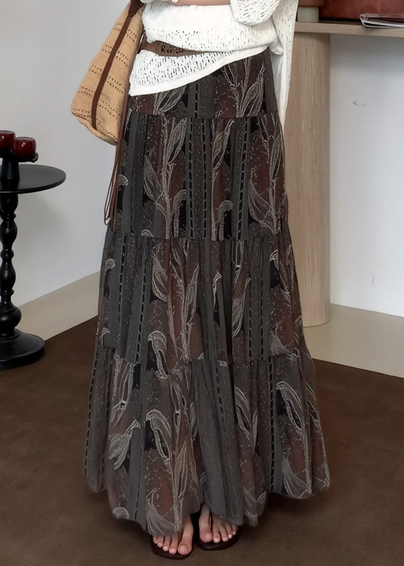 Grey Print Draping Chiffon Skirts Spring