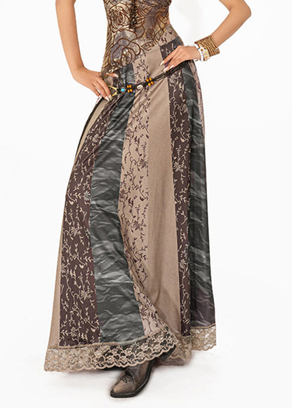 Grey Print High Waist Maxi Skirt