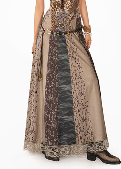Grey Print High Waist Maxi Skirt