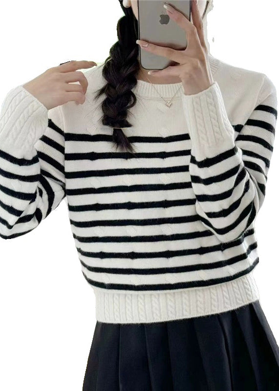 Grey Striped Cozy Knit Sweaters Fall