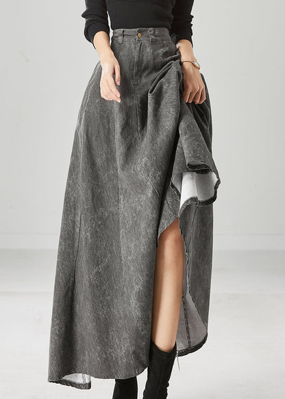 Grey Tie Dye Pockets Cotton a Line Skirt Fall