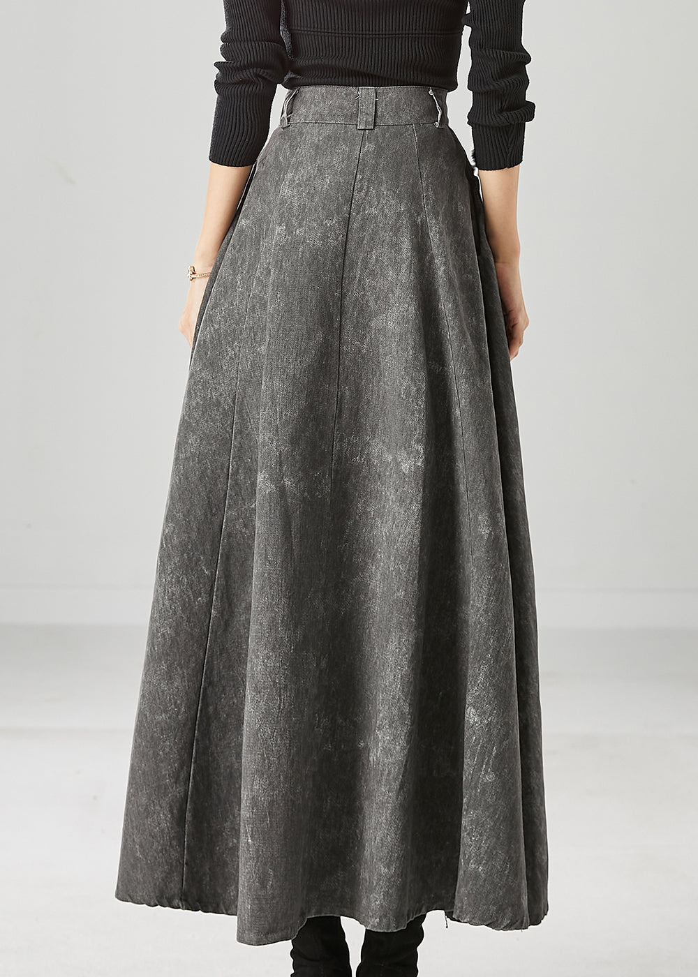 Grey Tie Dye Pockets Cotton a Line Skirt Fall