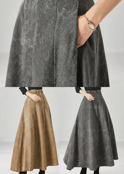 Grey Tie Dye Pockets Cotton a Line Skirt Fall