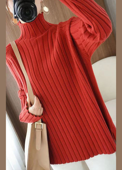Grey Turtleneck Striped Knitting Sweaters Long Sleeve