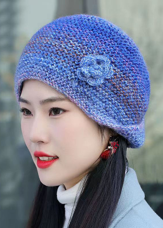 Handmade Peacock Blue Woolen Knit Bonnie Hat