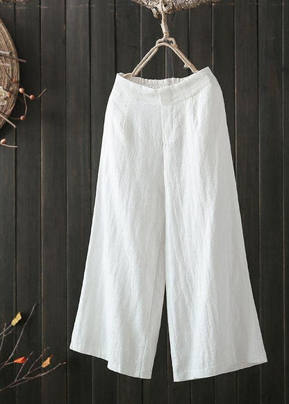 High Elastic Waist Loose Cotton Wide Leg Pants With Pockets