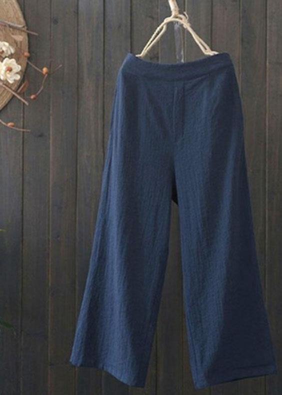 High Elastic Waist Loose Cotton Wide Leg Pants With Pockets