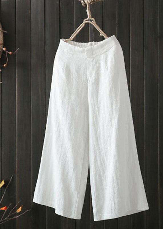 High Elastic Waist Loose Cotton Wide Leg Pants With Pockets