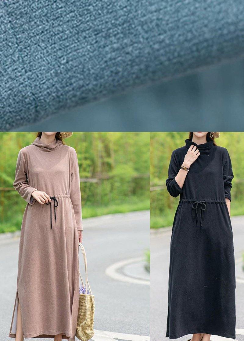 High Neck Drawstring Spring Tunics Design Pink Robe Dress